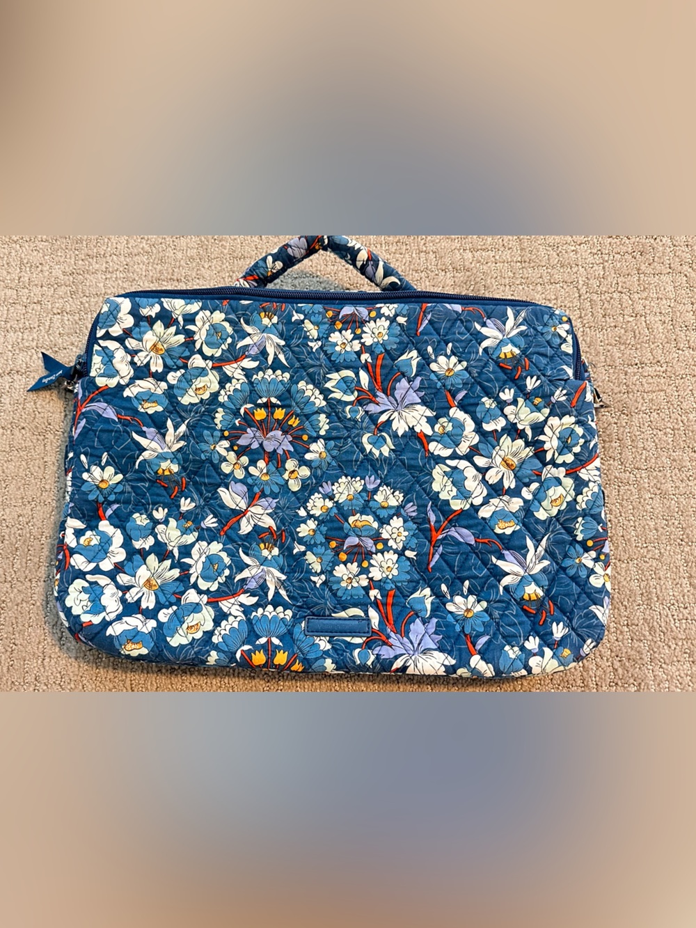 Vera Bradley Blue Floral Quilted Laptop Case with Handles